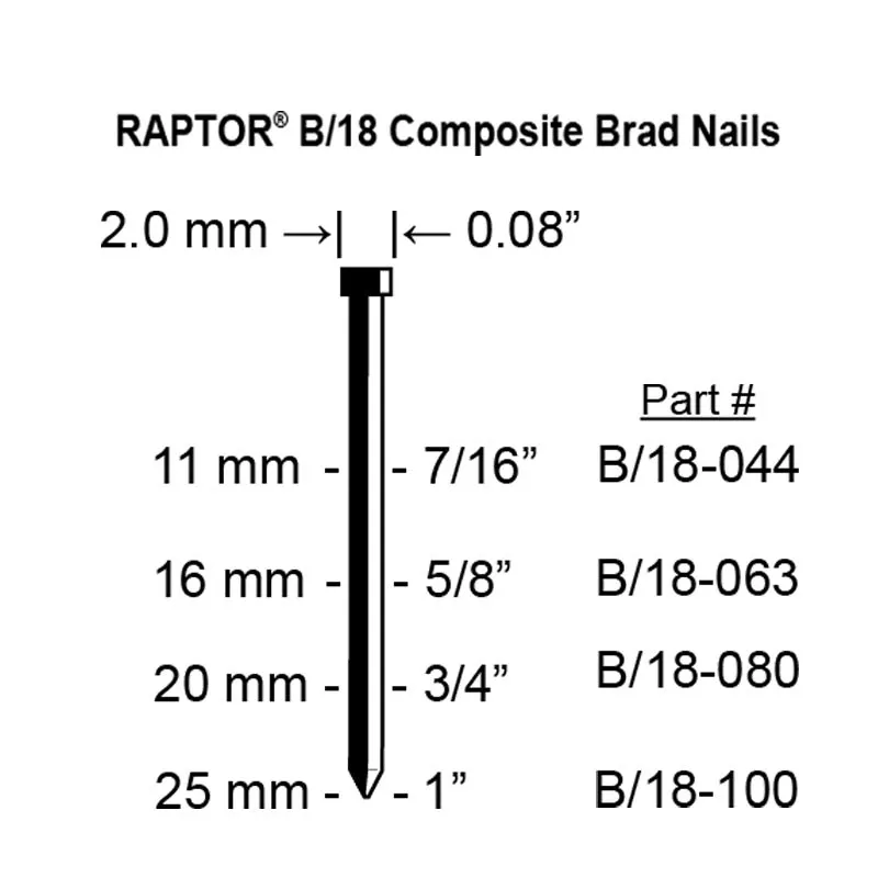 Raptor B/16 Plastic Brad Nails